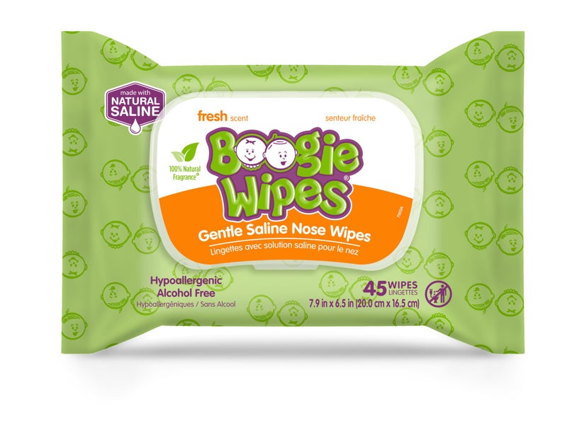 Boogie Saline Nose Wipes by Boogie for Baby Kids Face Hand Body FSAHSA Eligible Made with Vitamin E Aloe and Natural Saline Fresh Scent 45 Count Pack of 1