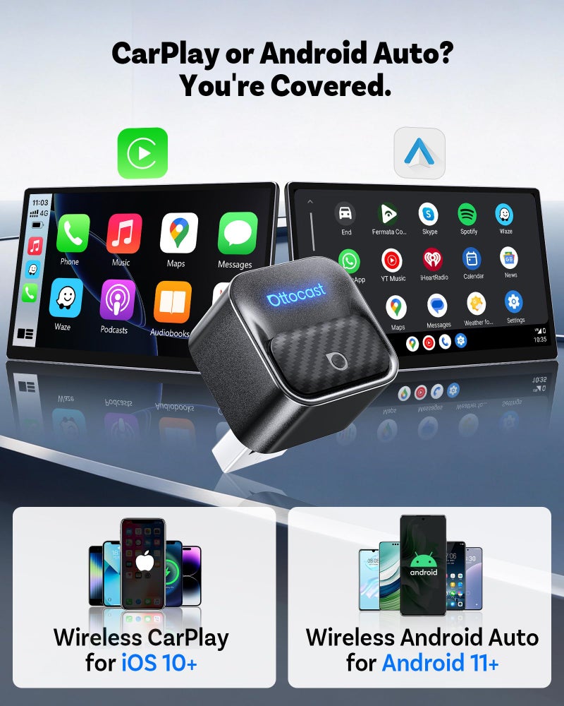 Ottocast Mini Core, 2026 Next-Gen Wireless CarPlay & Android Auto Adapter, WiFi 6 & Bluetooth 5.4 Ultra-Fast Connection, One-Touch Device Switching, Plug & Play, Auto Connect for iPhone & Android - Image 2