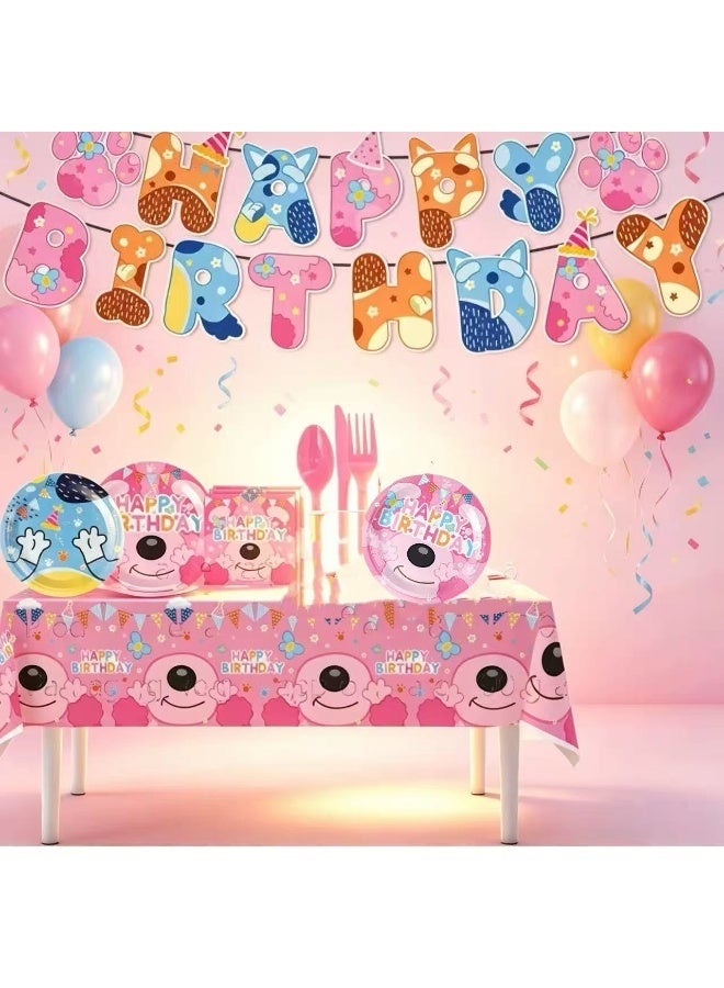 Party birthday party decoration set with banners, hanging ornaments, and tableware set - Image 1