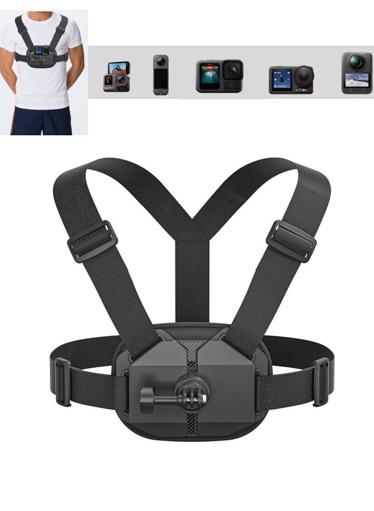 Adjustable Chest Strap Compatible with GoPro Hero 13 12 11 10 Series, DJI Osmo 360, Insta 360 Action Camera, Action Camera Chest Mount Strap for Vlog Recording, Biking, Motocross, Skiing, Cycling