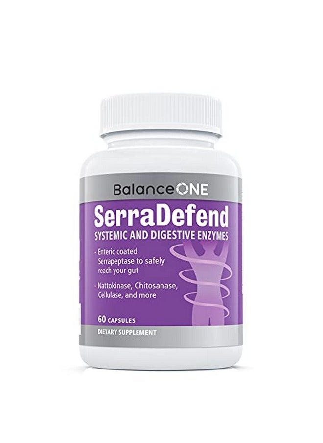 Balance ONE Serradefend Biofilm Defense Digestion Systemic And Digestive Enzymes Serrapeptase Nattokinase Protease Cellulase 60 Capsules 2 Month Supply  - Image 1