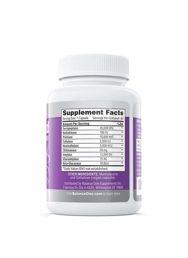 Balance ONE Serradefend Biofilm Defense Digestion Systemic And Digestive Enzymes Serrapeptase Nattokinase Protease Cellulase 60 Capsules 2 Month Supply  - Image 4