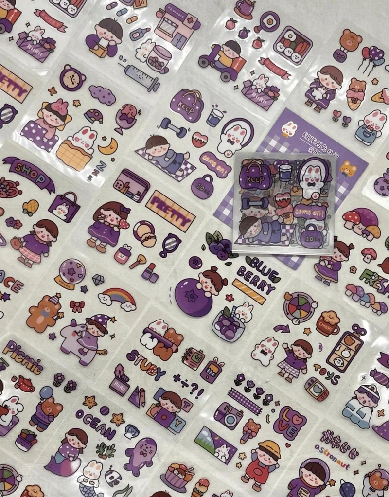 Kağıt Gemi Dükkan Paper Ship Shop Cute Girl and Her Cute Friends Purple Transparent Pet 20 Sheets Sticker Set Waterproof Bullet Journal