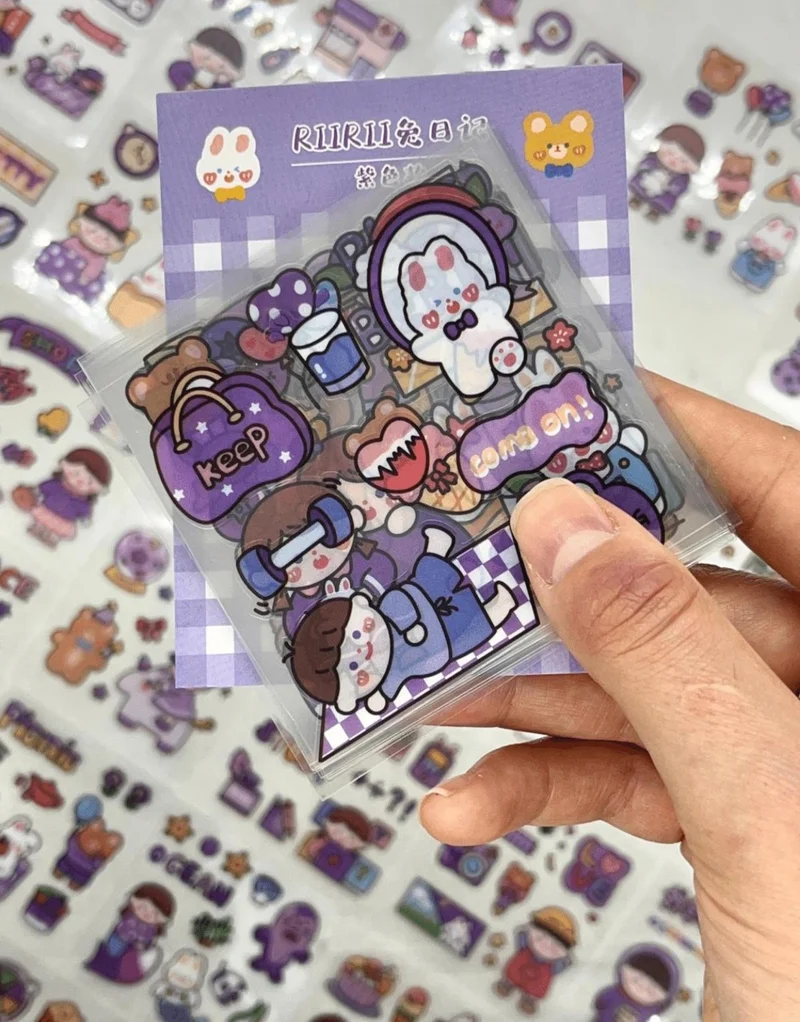 Kağıt Gemi Dükkan Paper Ship Shop Cute Girl and Her Cute Friends Purple Transparent Pet 20 Sheets Sticker Set Waterproof Bullet Journal