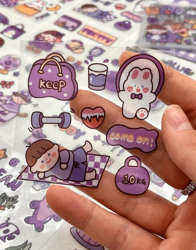 Kağıt Gemi Dükkan Paper Ship Shop Cute Girl and Her Cute Friends Purple Transparent Pet 20 Sheets Sticker Set Waterproof Bullet Journal