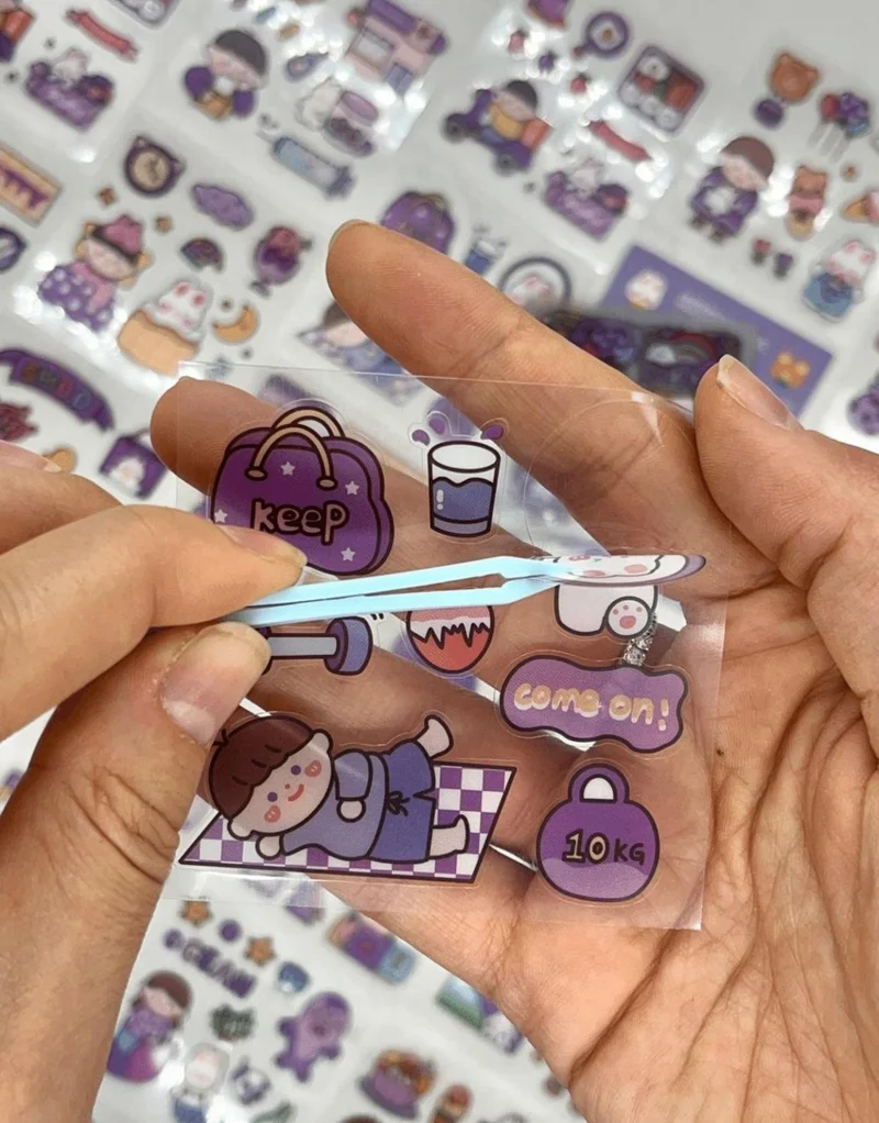 Kağıt Gemi Dükkan Paper Ship Shop Cute Girl and Her Cute Friends Purple Transparent Pet 20 Sheets Sticker Set Waterproof Bullet Journal