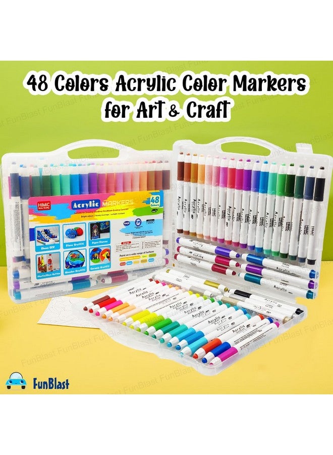 فنبلاست أقلام تلوين أكريليك من فن بلاست، 48 لونًا، مثالية للرسم على الصخور، والقماش، وألبومات الصور، والحرف اليدوية، والمشاريع المدرسية، والزجاج، والسيراميك، والخشب، والمعادن - Image 3