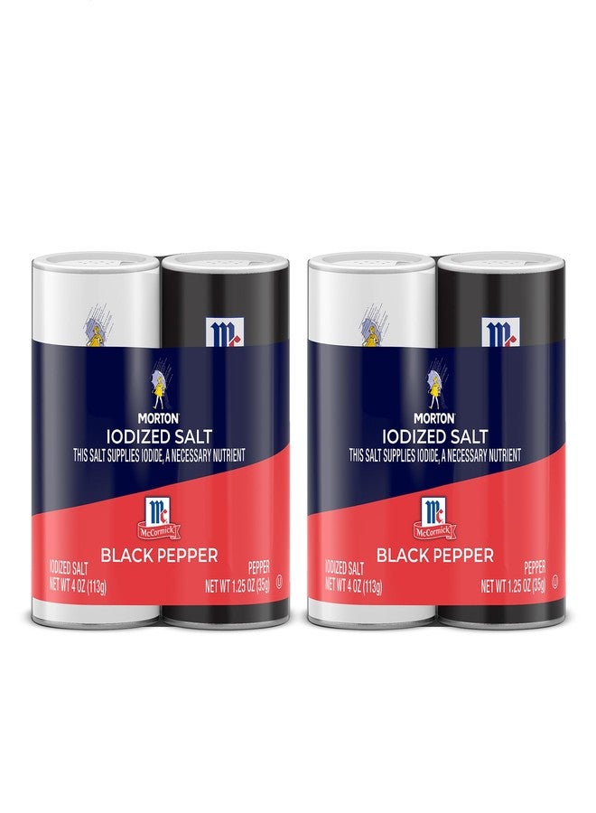 Morton Shaker Set - Iodized Salt (4 oz) & McCormick Ground Pepper (1.25 oz), 2-Piece Set (Pack of 2) for Cooking & Seasoning - Image 1
