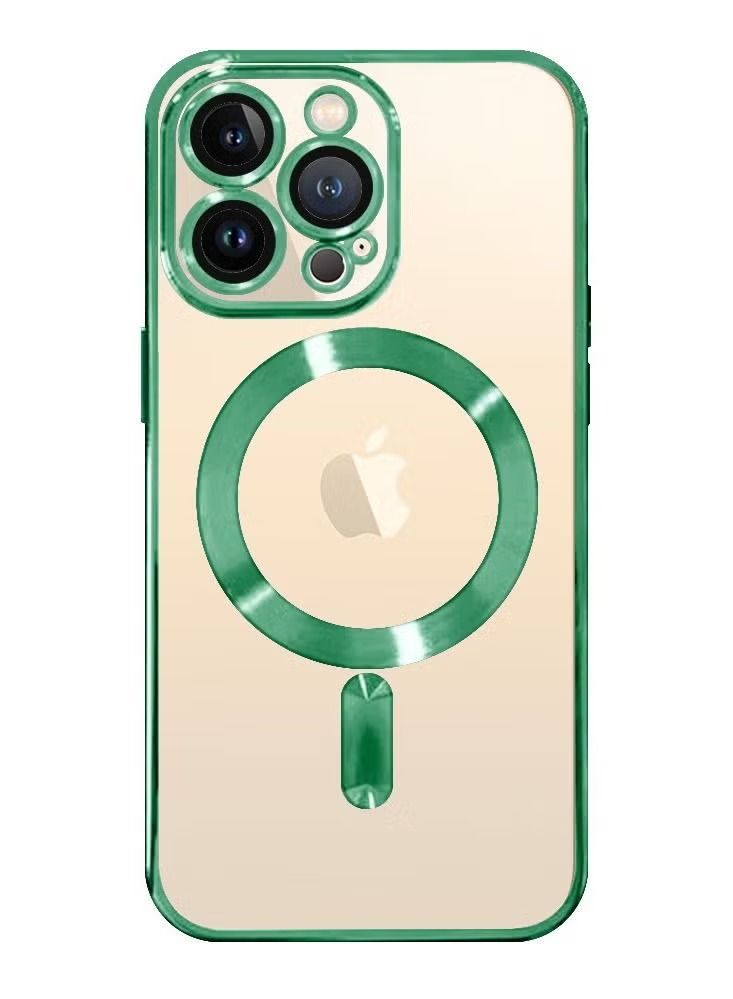 فيسوس "واقي شاشة لهاتف كفر ايفون 14 برو ماكس  مزود بإطار مطلي بالكهرباء وحافظة شحن لاسلكية مع زجاج مقوى أخضر/شفاف" - Image 2