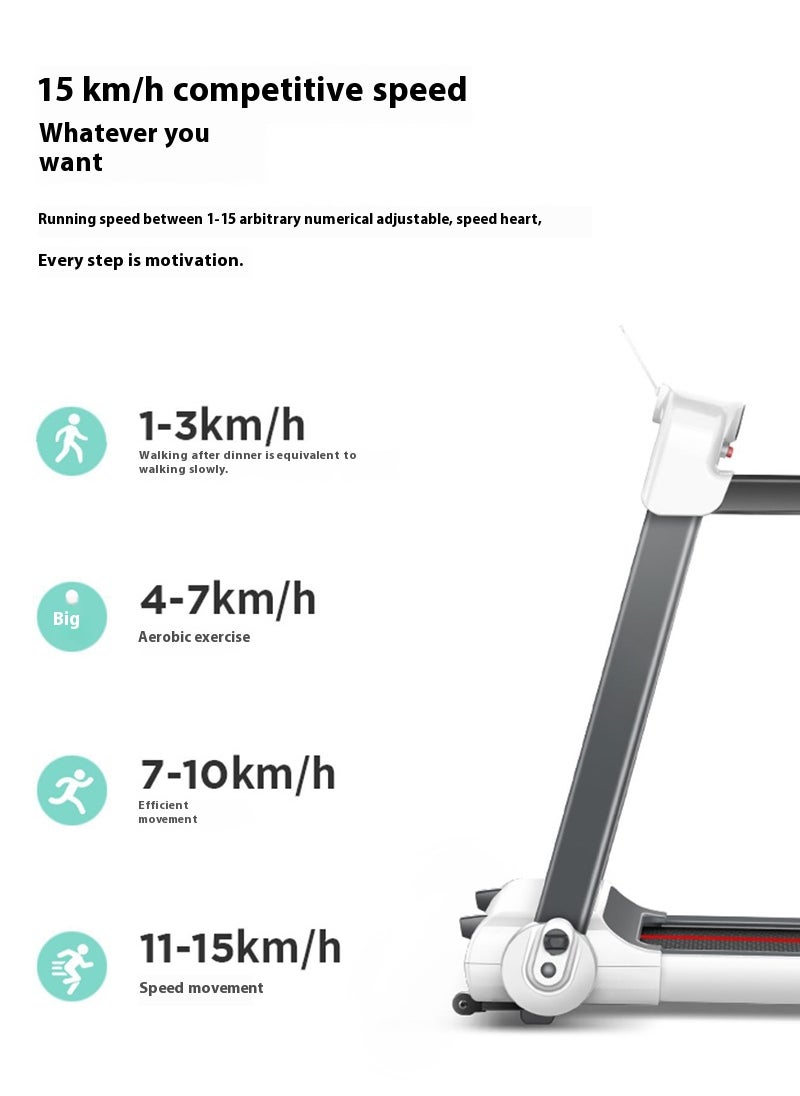 3.0HP 1-15km/h Small Household Indoor Silent Treadmill Walking Machine, Foldable Multifunctional Fitness Equipment, 120kg Load-Bearing