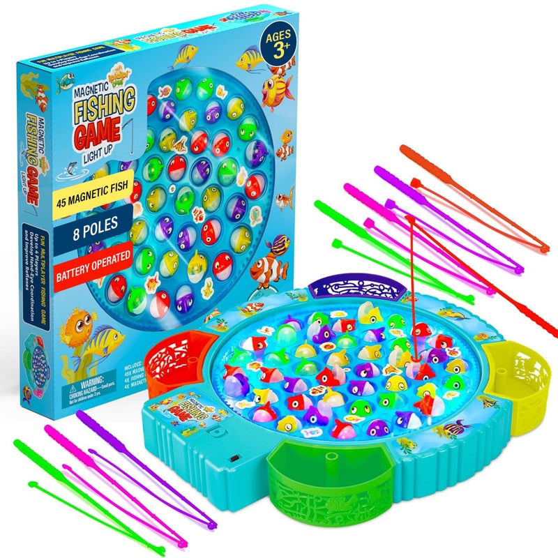 IPIDIPI TOYS Fishing Game for Kids 45 Fish and 8 Poles Magnetic Fish Toy with Rotating Board Music Motor Skill Activity for Toddlers Boys Girls 3 Party Favors Stocking Stuffers for Kids - Image 2