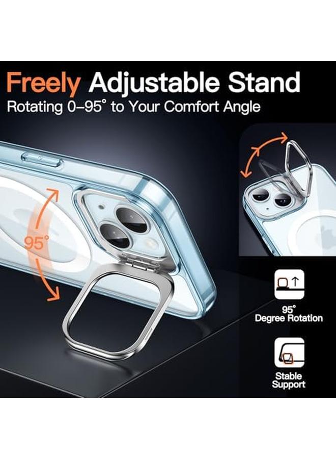 جي تيك جراب مسند لهاتف Iphone 15 Plus مقاس 6.7 بوصة متوافق مع Magsafe مع حامل حلقي للكاميرا المدمجة وغطاء ممتص للصدمات للهاتف ومضاد للخدش وظهر شفاف أزرق - Image 2