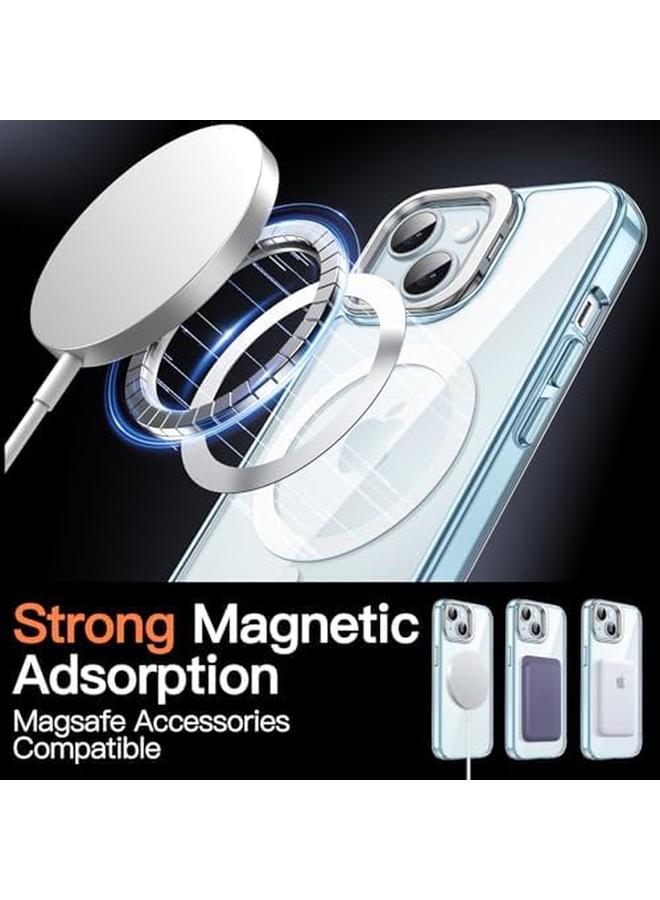 جي تيك جراب مسند لهاتف Iphone 15 Plus مقاس 6.7 بوصة متوافق مع Magsafe مع حامل حلقي للكاميرا المدمجة وغطاء ممتص للصدمات للهاتف ومضاد للخدش وظهر شفاف أزرق - Image 3