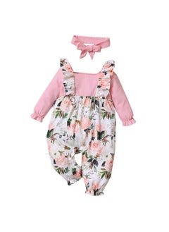 Hopscotch Hopscotch Kids Baby Girls Relaxed Fit, Polyester Floral Print Casual Style Full-Sleeve Footie In Pink Color For Ages 9-12 Months (Mtq-3976413)  - Image 1