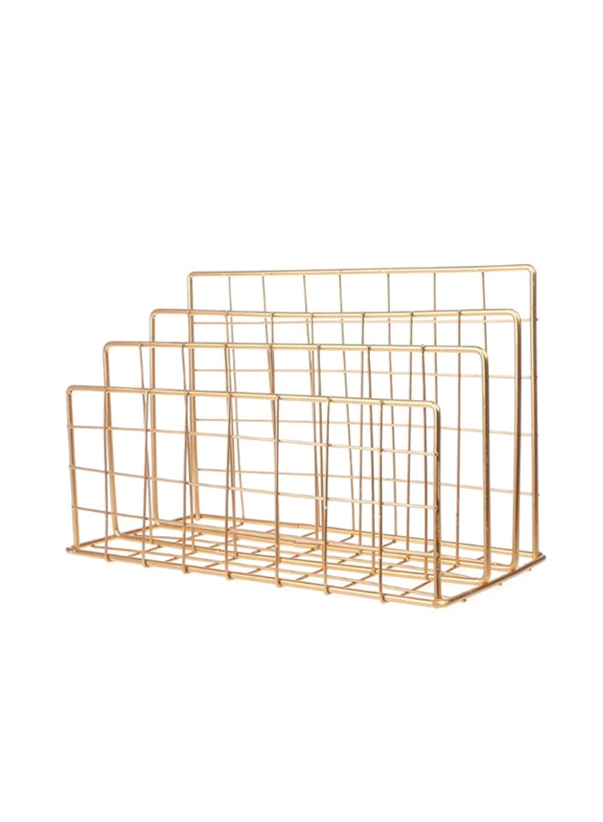 Loquat Magazine Holder Grid Iron Desktop Storage Rack Gold