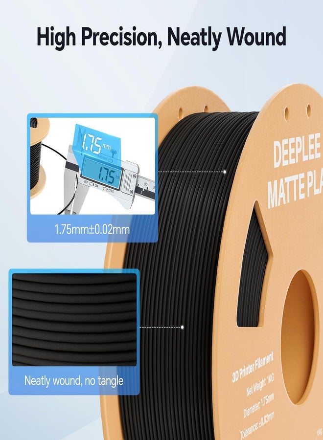 DEEPLEE Matte PLA Filament 1.75mm, 3D Printer Filament Dimensional Accuracy +/- 0.02mm, No Clogging, Higher Toughness, Cardboard Spool 3D Filament, 1kg Black - Image 3