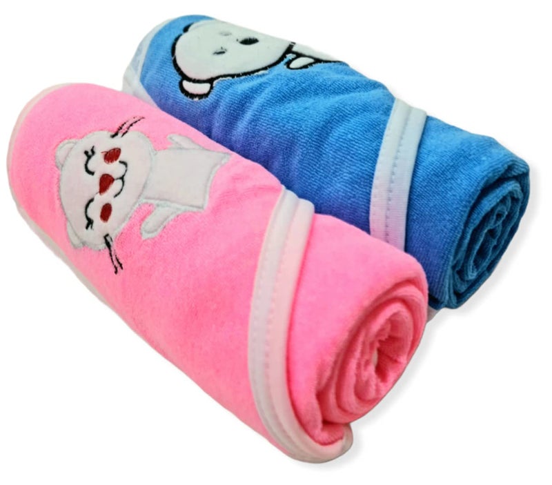 First Kick Baby Cotton Bath Towels New Born Combo Pack Of Hooded Soft Wrapping Towel Pack Of 2(70 Cm X 66 Cm) Set Of 2, Pink - Image 1