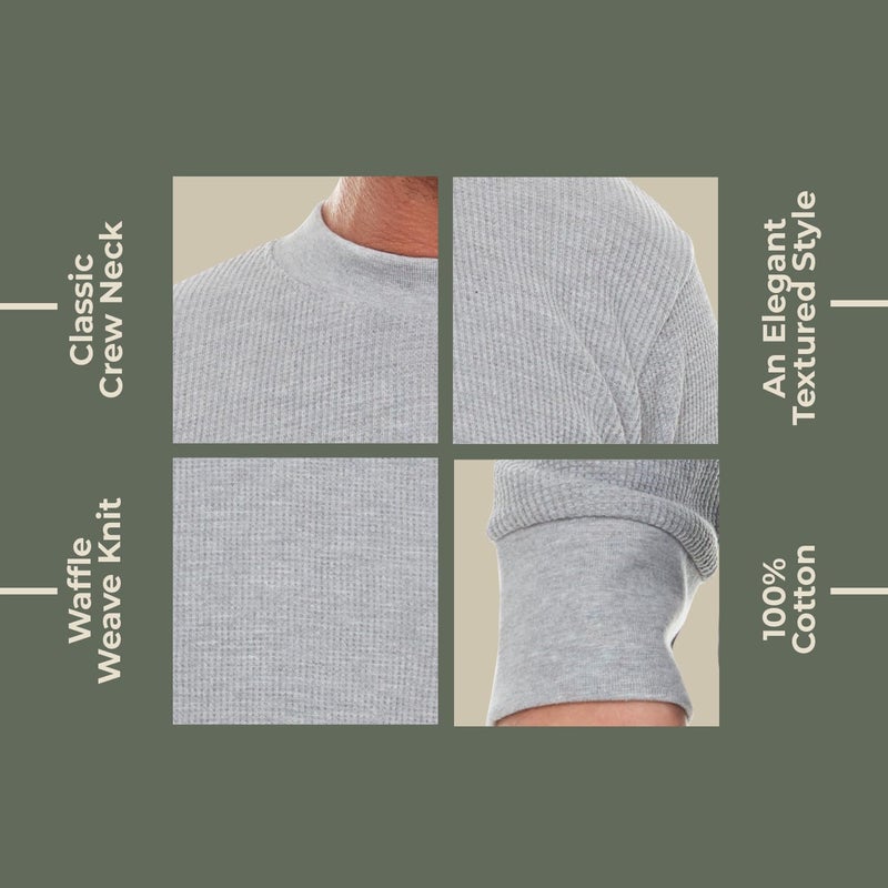Jmr Usa Inc. JMR Menâ€™s Thermal Shirt Long Sleeve - Heavyweight 100% Cotton Waffle Weave Top, Warm Breathable Base Layer or Standalone Cold Weather Essential (Heather Grey) - Image 4