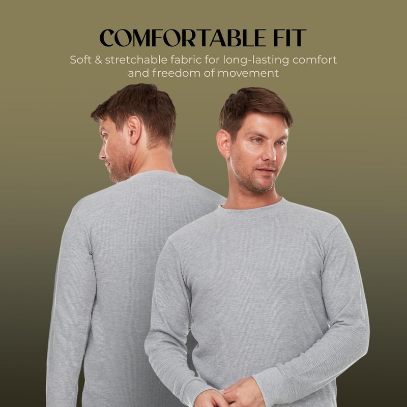 Jmr Usa Inc. JMR Menâ€™s Thermal Shirt Long Sleeve - Heavyweight 100% Cotton Waffle Weave Top, Warm Breathable Base Layer or Standalone Cold Weather Essential (Heather Grey) - Image 3