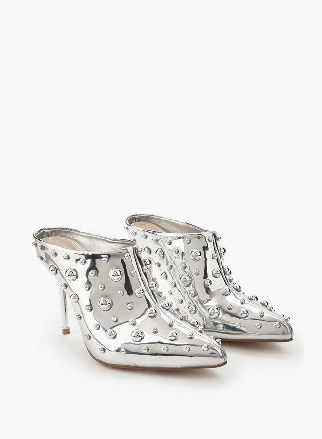 Celeste Women Studded Stiletto Heel Mules - Image 3