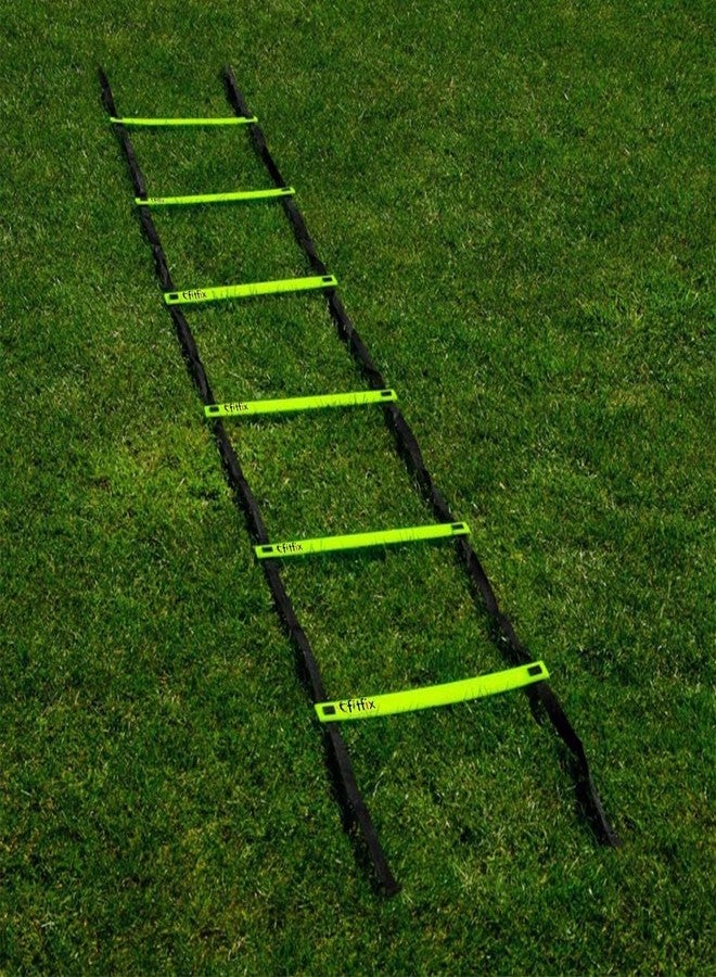 Fitfix® Track and Field Sports Training Football Super Speed Agility Ladder for Track and Field Sports (8 Meter, Flat and Light Weight) Adjustable Yellow rungs ladder-16 Strips with Free Carry Bag - Image 1