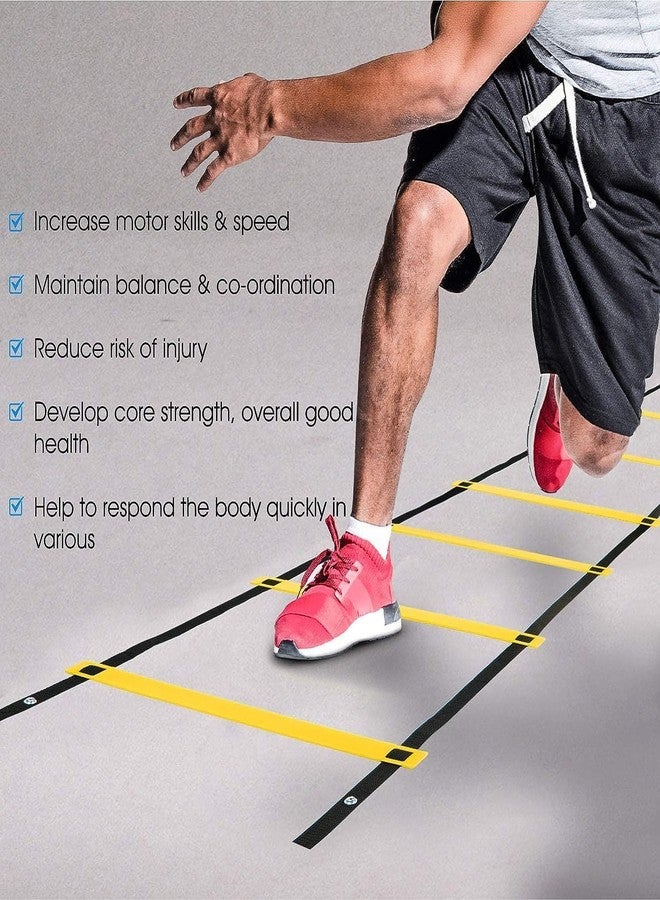 Fitfix® Track and Field Sports Training Football Super Speed Agility Ladder for Track and Field Sports (8 Meter, Flat and Light Weight) Adjustable Yellow rungs ladder-16 Strips with Free Carry Bag - Image 5