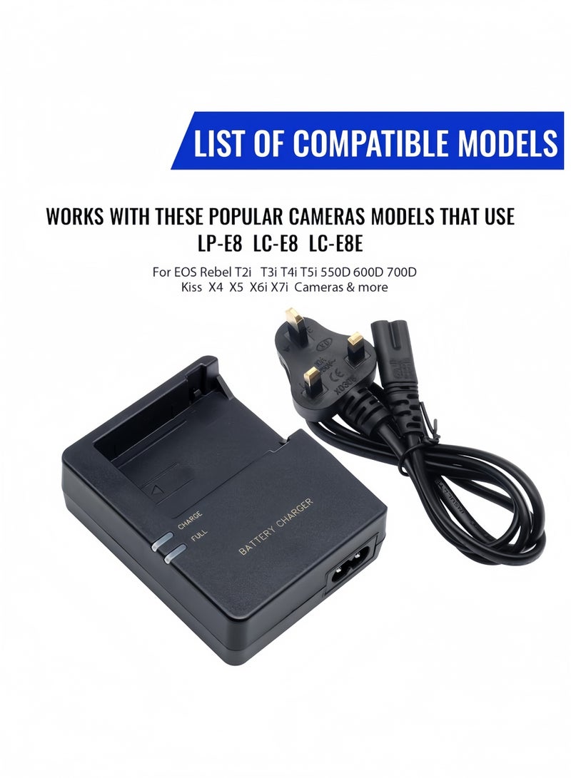 Angola Panda LC-E8 Quick Battery Charger Compatible with LC-E8 LP-E8 Battery for Canon EOS Rebel T2i T3i T4i T5i 550D 600D 650D 700D X4 X5 X6 X6i X7i, Not for Rebel T2, T3, T4, T5 - Image 4