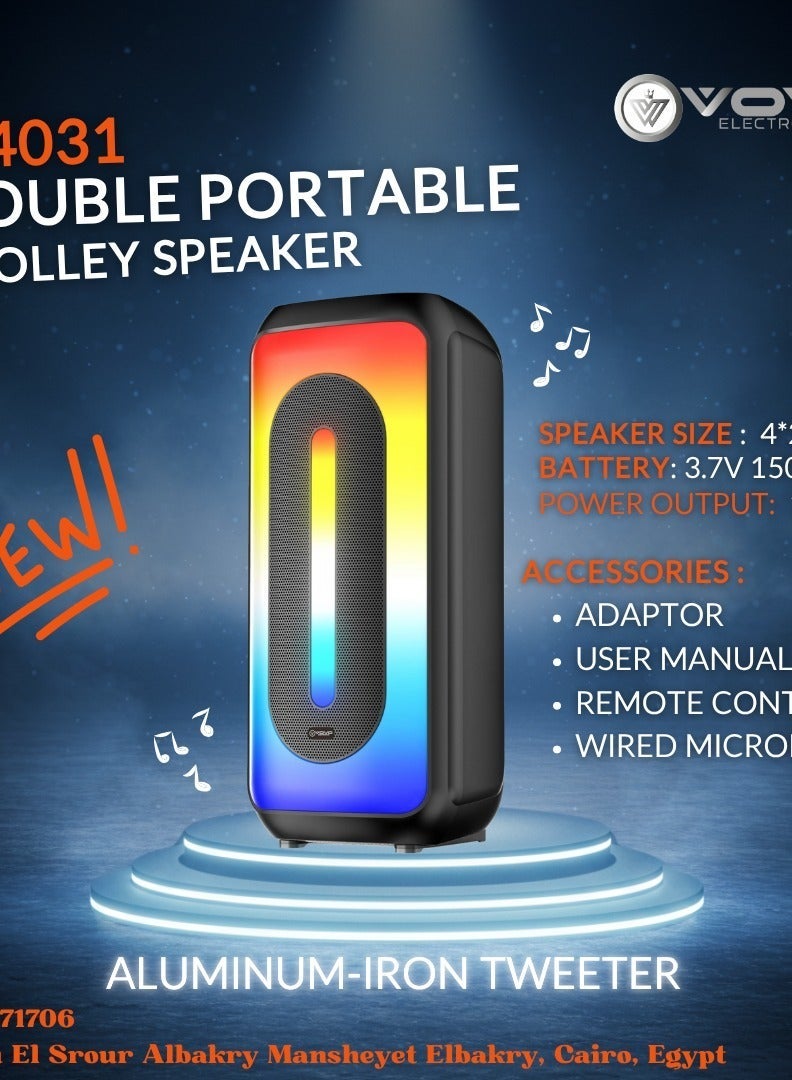vovo V-4031 Double 4-Inch Bluetooth Speaker Wireless Portable | 10W Powerful Sound | USB, TF Card | Rechargeable Battery & LED Display - Image 3
