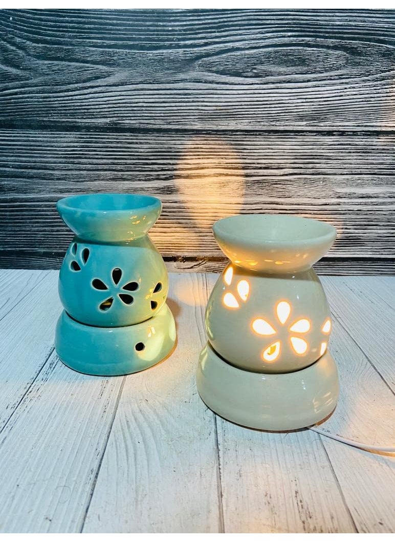 Generic Kahana Electric Diffuser Air Freshener Damru Nano Pot White Oil Burner with 10ml Fragrance Oil for Office Spa Gym Dance Class Music Class Recaptionist Table Dcor  - Image 1