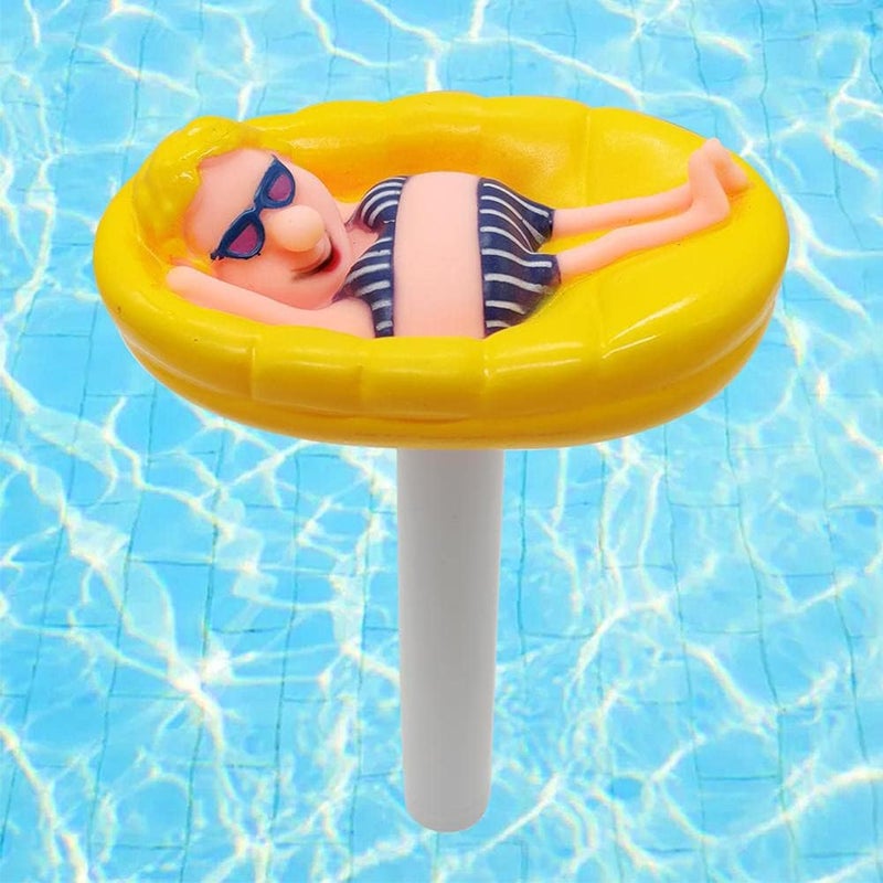 ويوبلز مقياس حرارة عائم لحمامات السباحة، مقياس حرارة لحمامات السباحة، مقياس حرارة مياه بتصميم كرتوني لطيف لحمامات السباحة الخارجية/الداخلية (أصفر) - Image 2