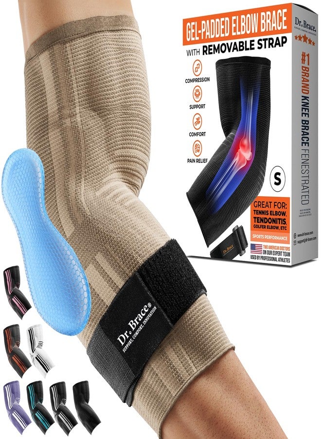 DR. BRACE® Elite Elbow Brace Support, Breathable Elbow Compression Sleeve with Gel Pad for Golfer's, Tennis Elbow & Tendonitis Treatment & Pain Relief 2024 (Nude (Beige), Small) - Image 1