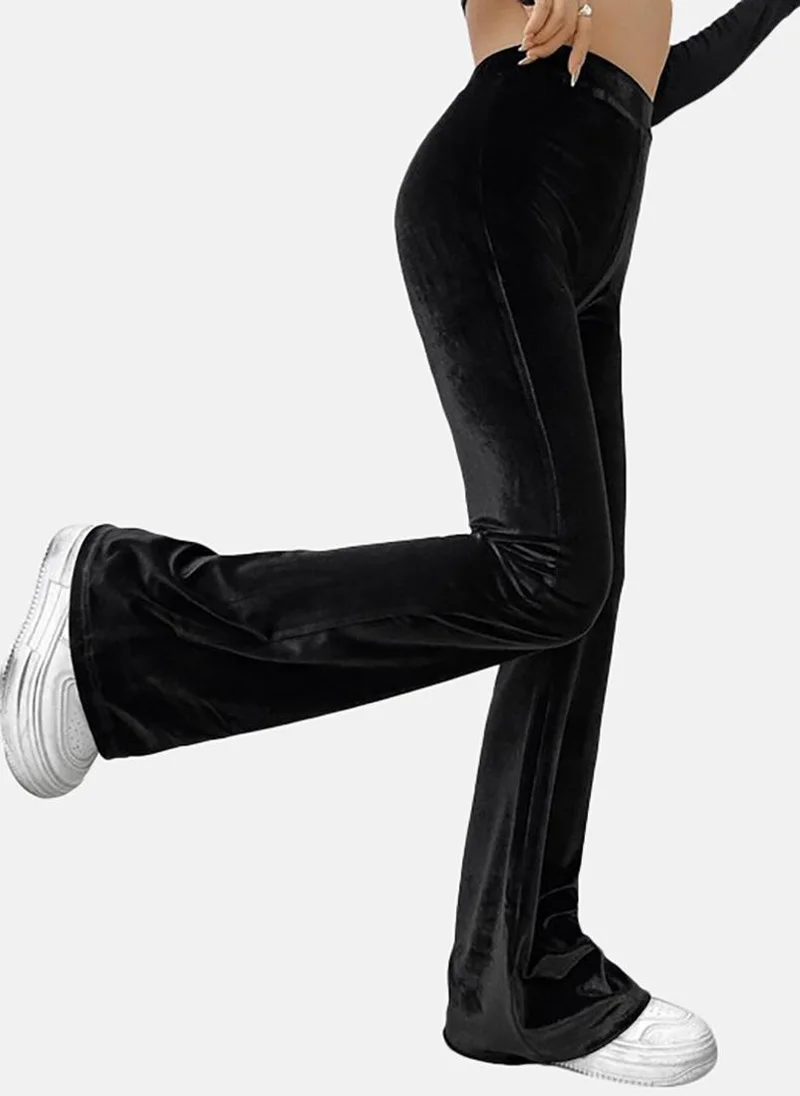 YUNIQEE Black Wide Leg Solid Trouser