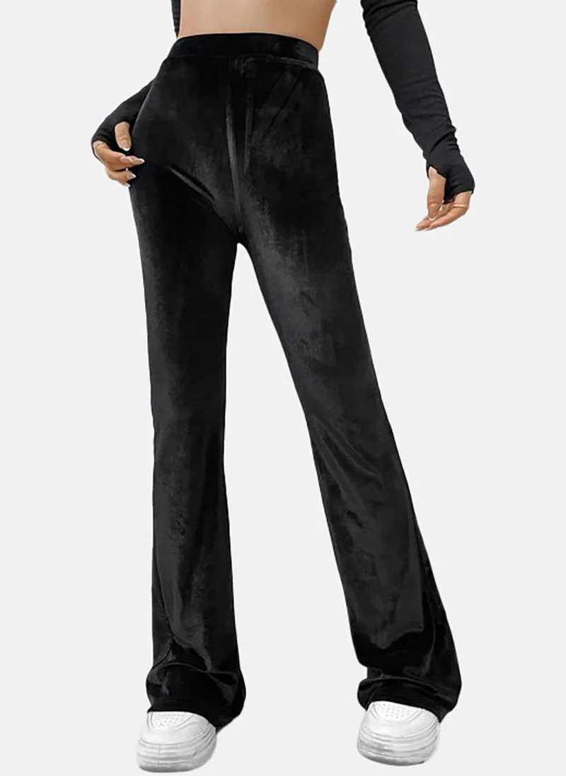 YUNIQEE Black Wide Leg Solid Trouser