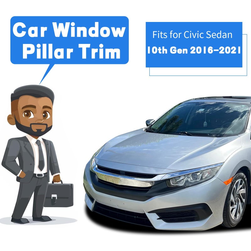 TOTITOM Side Door Window Cover Trim, 6 Pcs Exterior Door Window Pillar Posts Trim Stickers for Compatible with Honda Civic Sedan 10th Gen 2016 2017 2018 2019 2020 2021 Accessories (Glossy Black) - Image 2