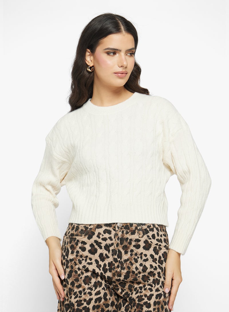 جينجر كنزة صوفية سميكة بنقشة الكابل - Image 1