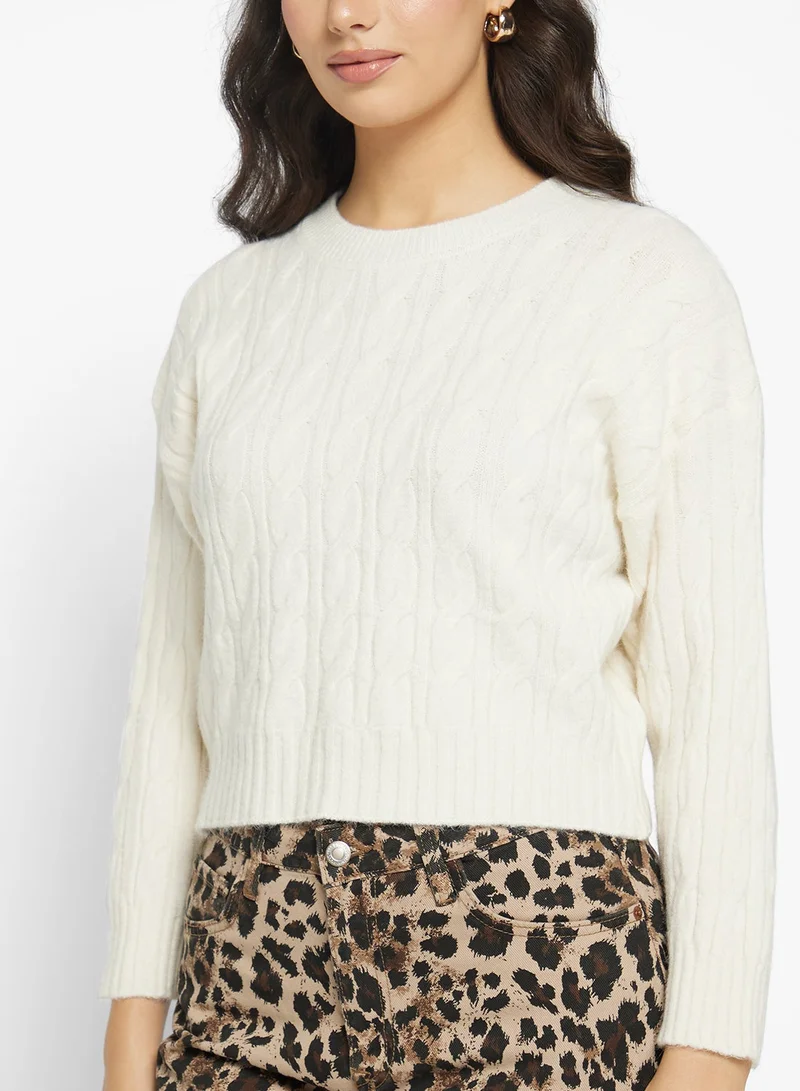 جينجر كنزة صوفية سميكة بنقشة الكابل