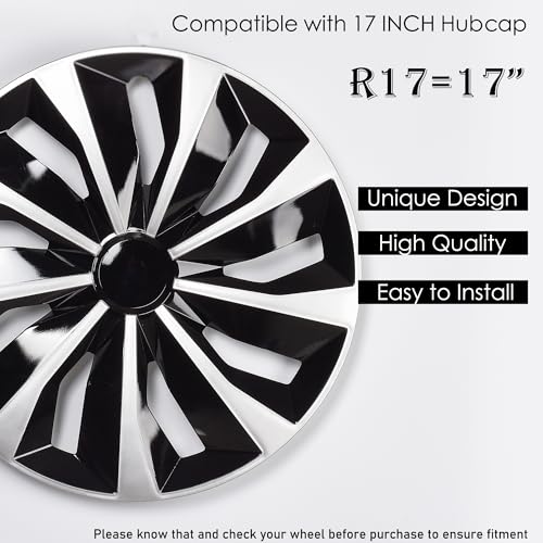 AuMoHall Blade Bright Black with Silver Hubcap Wheel Cover Replacement Kit 17" Hub Caps Wheel Rim Cover Car Exterior Accessories Pack of 4, 17 Inches - Image 2