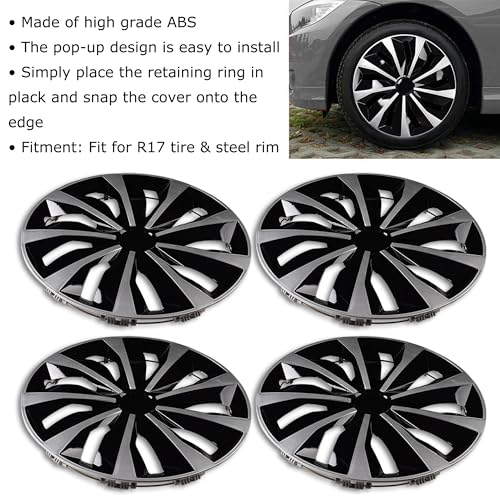 AuMoHall Blade Bright Black with Silver Hubcap Wheel Cover Replacement Kit 17" Hub Caps Wheel Rim Cover Car Exterior Accessories Pack of 4, 17 Inches - Image 3