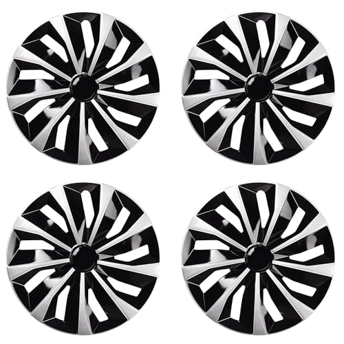 AuMoHall Blade Bright Black with Silver Hubcap Wheel Cover Replacement Kit 17" Hub Caps Wheel Rim Cover Car Exterior Accessories Pack of 4, 17 Inches - Image 1