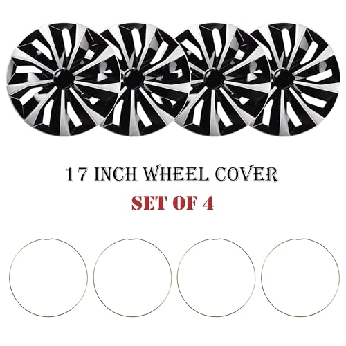 AuMoHall Blade Bright Black with Silver Hubcap Wheel Cover Replacement Kit 17" Hub Caps Wheel Rim Cover Car Exterior Accessories Pack of 4, 17 Inches - Image 5