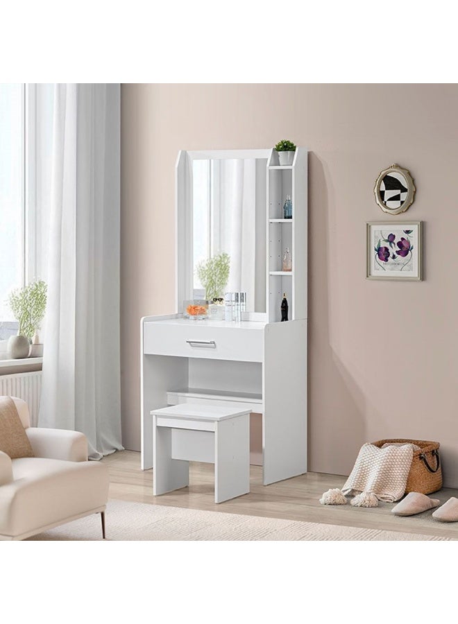 DANUBE HOME Supreme 1 Drawer Tall Dressing Table With Stool Dressers Organizer For Bed Room Living Room Closet Hallway Nursery -White - Image 1
