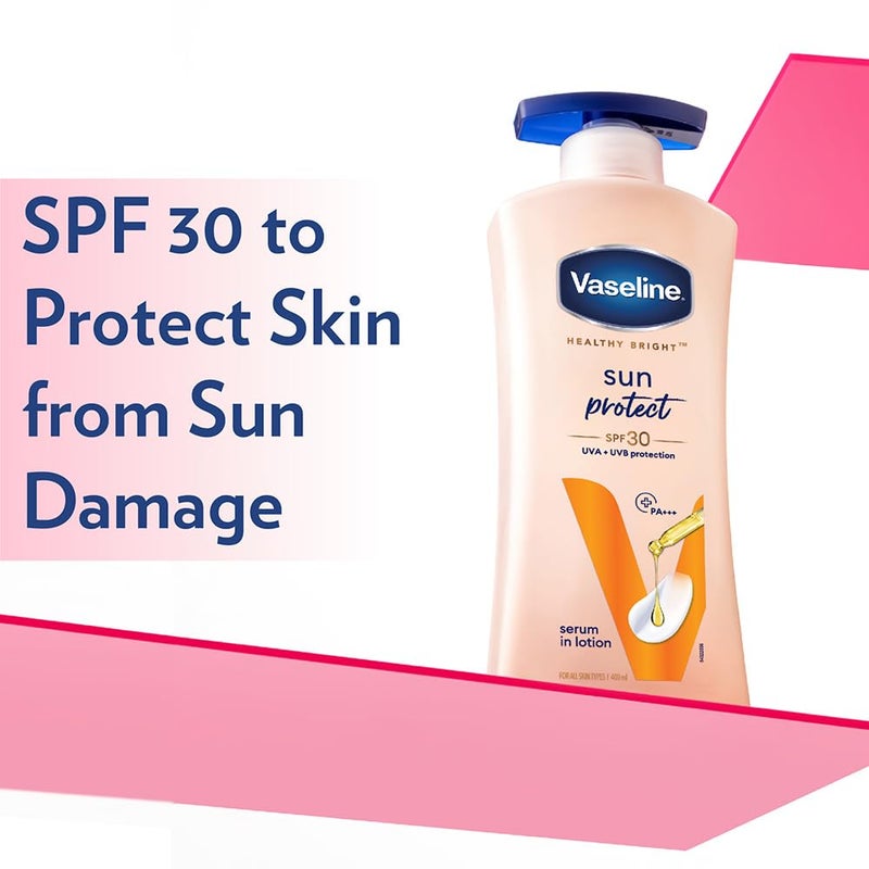 Vaseline لوشن الجسم الواقي من الشمس فازلين هيلثي برايت SPF 30 400 مل، مرطب يومي للبشرة الجافة، يمنح بشرة متألقة غير دهنية - للرجال والنساء - Image 4
