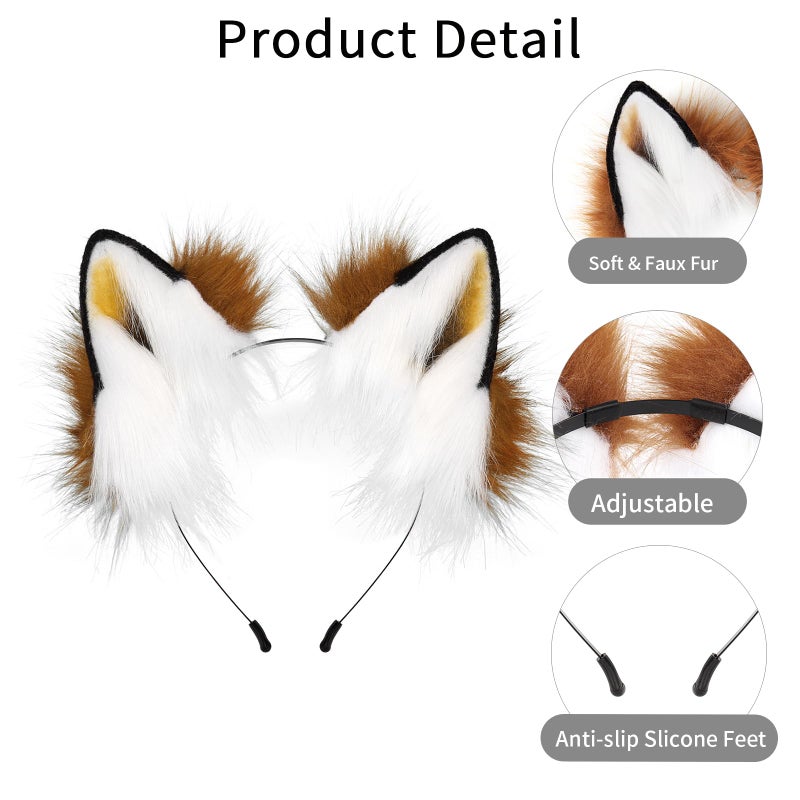 hbbhml Furry Animal Cat Fox Tail Faux Fur Wolf Ear Headband Leather Neck Chocker Costume Set for Party Halloween Cosplay - Image 5