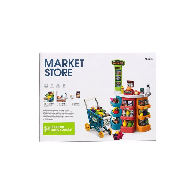 Kids Market Store Playset Toy with Shopping Cart and Accessories, Ages 3+ - Image 1