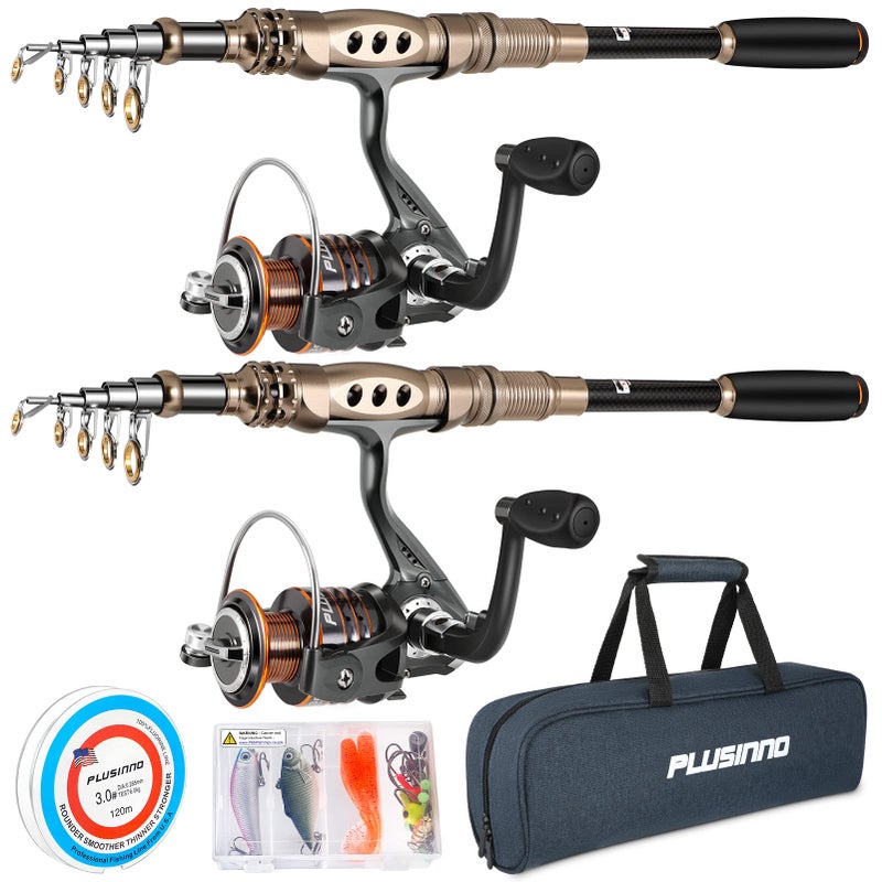 PLUSINNO Fishing Rod and Reel Combos Carbon Fiber Telescopic Fishing Pole with Reel Combo Sea Saltwater Freshwater Kit Fishing Rod Kit, 1.8M 5.91FT (PLFBO01-2PACK-FBA) - Image 1