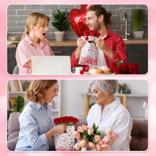 GliCraft 100 Pcs Mother's Day Heart Gift Bags with Handle 9.84'' x 6.5'' Plastic Falling Heart Design Treat Goodie Bags for Mother's Day Gifts Wrapping Wedding Party Favors Supplies Decoration - Image 2
