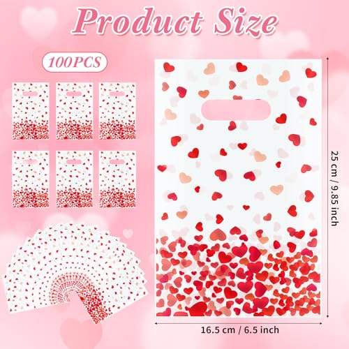 GliCraft 100 Pcs Mother's Day Heart Gift Bags with Handle 9.84'' x 6.5'' Plastic Falling Heart Design Treat Goodie Bags for Mother's Day Gifts Wrapping Wedding Party Favors Supplies Decoration - Image 3