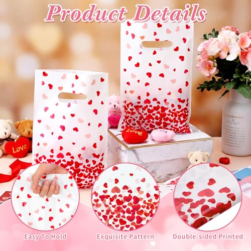 GliCraft 100 Pcs Mother's Day Heart Gift Bags with Handle 9.84'' x 6.5'' Plastic Falling Heart Design Treat Goodie Bags for Mother's Day Gifts Wrapping Wedding Party Favors Supplies Decoration - Image 5