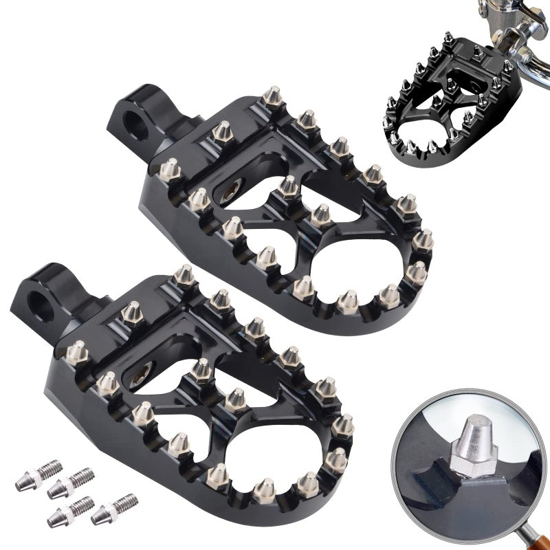 Sresk Offroad CNC Wide Foot Pegs for Harley Sportster Iron 883 Dyna Street Bob Razor MX650, 360 Degree Rotating MX Chopper Bobber Style (Black)