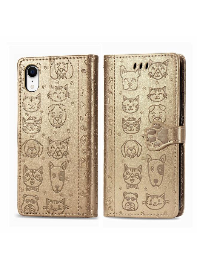 S-TOP Case For iPhone XR Cute Cat and Dog Embossed Horizontal Flip PU Leather Case with Holder / Card Slot / Wallet / Lanyard - Image 1